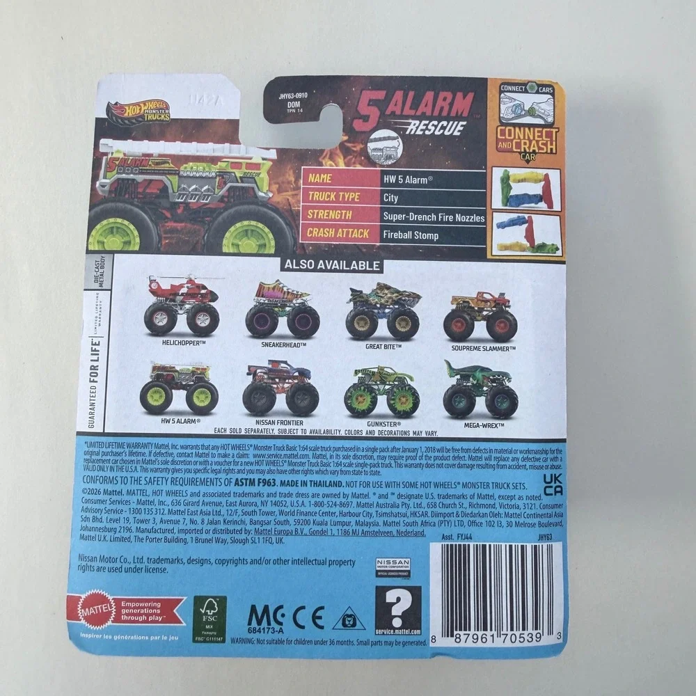 Hot Wheels Monster Trucks HW 5 Alarm‎ Fire Rescue Green 1:64 Die-Cast FYJ44 2024